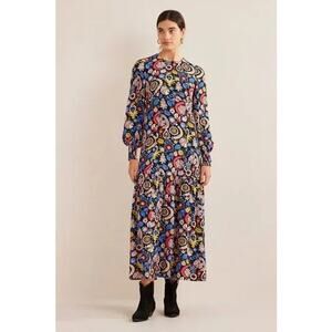 Boden‎ Floral Print Long Sleeves Smocked Cuff Tea Maxi Dress Multicolor Size 6